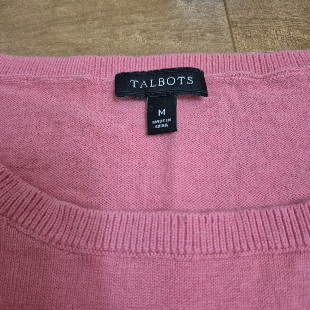 Talbots Womens Feminine Boho Relaxed Fit Pink Tasseled Blend Sweater Size Medium - Picture 7 of 9